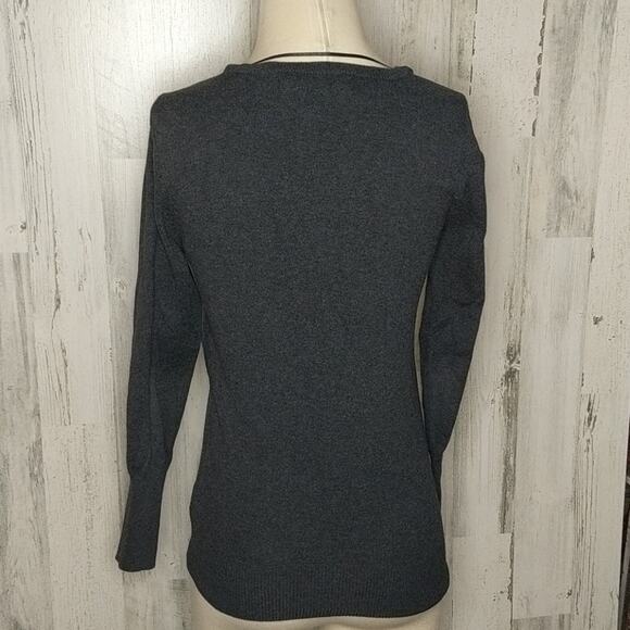 ZARA Knit Charcoal Gray V-Neck Fitted Cardigan Sweater M - Picture 8 of 16